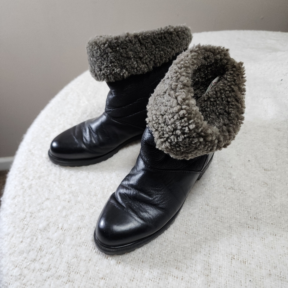 La Canadienne shearling lined fold down genuine leather boots
